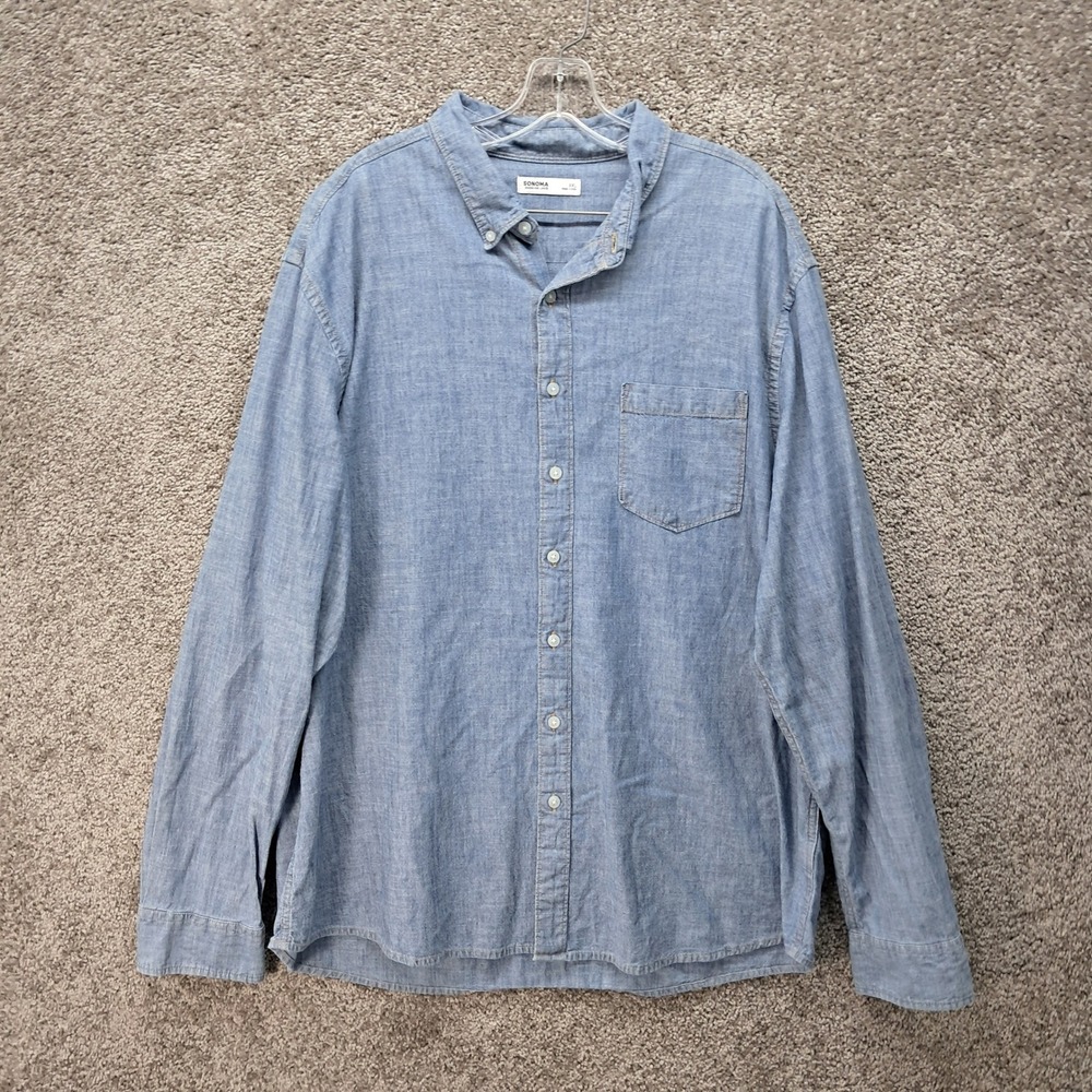 Sonoma Goods For Life Mens XXL Blue Cotton Button Down Long Sleeve Shirt
